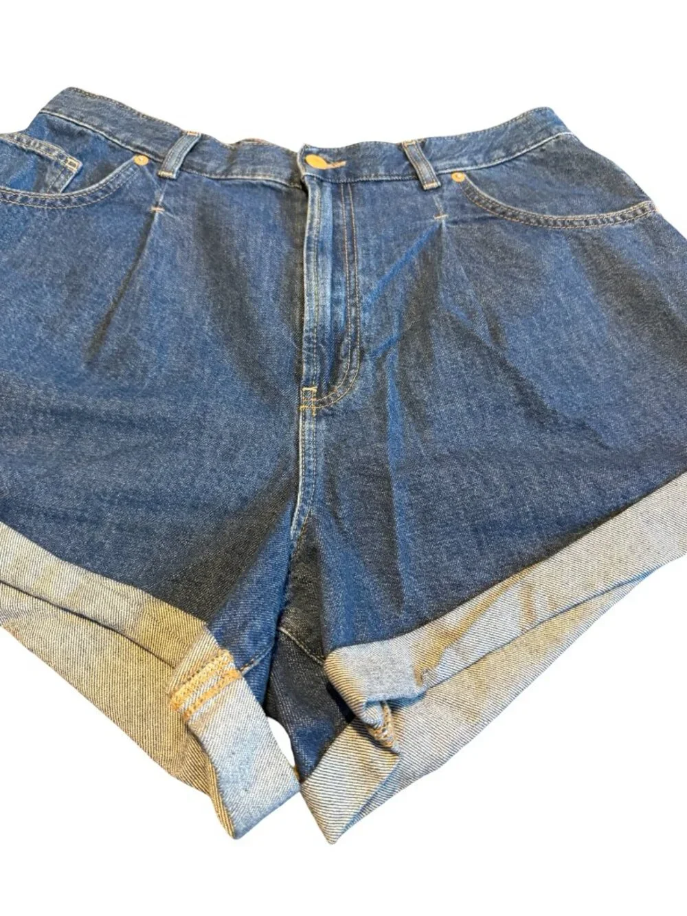 We The Free Danni High Rise Shorts Denim Dark Wash Oversized Cuff Size Large